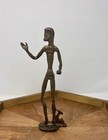Vintage Brutalist Bronze Poseidon Figurine     Mid-century Greek Sea God Statue