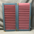 Antique Vtg 14x29 Pair Shabby House Window Wood Louvered Shutters Chic 1677-25b