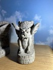 Heavy Concrete Gargoyle Guardian Bookends  Set Tuscan Italian Gothic Style 6   