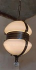 Old Antique Vintage Art Deco Fixture Ceiling Brass Hanging Light Milk Glass Lamp