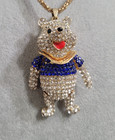 Vintage Winnie The Pooh Rhinestone Crystal Necklace Pendant With 28   Chain