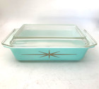 Pyrex Atomic Starburst Turquoise Blue 2 Qt Casserole Dish W lid  575-b Near Mint