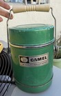 Vintage Camel Green Metal Vacuum Thermos Food Jar Hong Kong Soup Lunch Pail