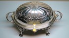 Ornate Vintage Silver Plate Cloche Hinged Footed Dome Server W Faces
