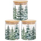 3pcs Glass Storage Jars With Airtight Lid Watercolor Xmas Tree Christmas Forest