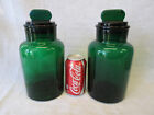 Pair 2 Green Apothecary Drugstore Medical Glass Jars Lids 10 1 8  Tall X 5  Wide