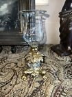 Antique Hollywood Regency Style Ornate Gold Cast Brass Candlestick Holders