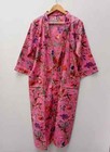 Indian Bird Printed 100  Cotton Robe Long Kimono Sleepwear Night Kimono Dress