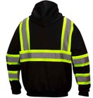 Black Hi Vis Ansi Reflective Road Work Zip Up Hooded Fleece Hoodie Sweatshirt