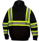 Black Hi Vis Ansi Reflective Work Safety Zip Up Hooded Fleece Hoodie Sweatshirt