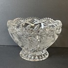 Vintage Crystal Clear Industries Footed Bowl Floral Pattern Sawtooth Edge