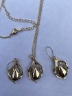 Gold Tone Blue Teardrop Crystal Jewelry Set Necklace Pendant   Earrings