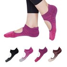Anti-slip Yoga Socks For Women  4 Pairs Medium Black pink dark Pink brown