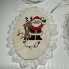 Vintage Completed Counted Cross Stitch Christmas Ornaments Set Of 6 Lace Edge
