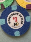Old Vintage Cal Card Room Chip Lot  500  100  25  5  1 Horseshoe Casino Gardena