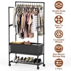 3-tier Dual Rods Garment Rack W storage Bag Clothing Rack W  Lockable Wheels 57 