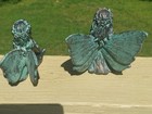 2 Winged Seated Fairy Figurines Statues  Green Patina Finish  Fantasy Theme