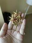 Red Enamel Floral Brooch Pin Gold Tone Green Leaves Vintage Style