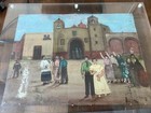 Antique Early 20th Century  Mexican Religious Retablo Oil On Tin Wedding Church