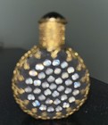 Vintage Czech Glass Blue Jeweled Perfume Bottle With Gold Filigree