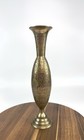 Vintage Brass Vase Hand Painted Floral Etched 13 Inches -  Made In India 