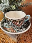 Vintage Ottoman Iznik Hand-painted Pottery Cup   Saucer Persian Islamic Turkish