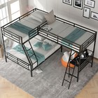 Metal Twin Over Full Bunk Bed With Twin Size Loft Bed  desk For Kids Teens Black