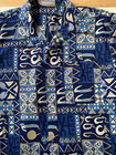 Vintage Pacific Blue Hawaii Blue Tiki Aloha Shirt Men s Large Hawaiian