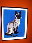 Beautiful Siam Angora Proud Cat Portrait Handmade Needlepoint Blue Wool Canvas