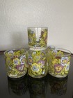 Vintage Set Of 6 George Briard Floral Pansy Flower Printed Lowball Glasses