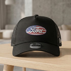 Ford American Flag Embroidered Black Trucker Hat Mesh Adjustable Cap
