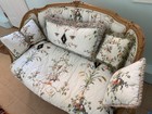 Vtg  Wood   Fabric Loveseat - 44 l With Cushion And Pillows Good Condition 