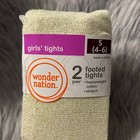 Wonder Nation Footed Tights Girls Size Small 2 Pack White Gold Dress Bottoms