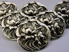 Six Large Sterling Silver Art Nouveau Water Lily Flower Buttons 1902 Antique