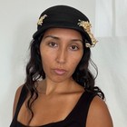 Vintage 1960s March   Exclusive Black Short Brimmed Raffia Hat Cloche 3d Flowers