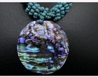 1970s  Lee Sands   18  Turquoise Beaded Necklace   Mother Of Pearl Round Pendant