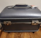 Vintage Blue 70 s American Tourister Train Case Makeup Case Luggage W name Tag