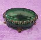 Antique Eapg Emerald Green Glass Gilded Footed Trinket Box Souvenir Racine Wi