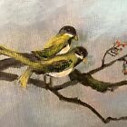 Vintage Small Acrylic Painting Birds On Tree Branch Signed Shurpit