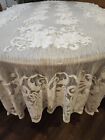 Poinsettia Christmas Holiday Tablecloth White Scalloped Edged Lacey Long Pretty 