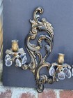 Antique French Brass   Crystal Sconce Wall Candelabra Light Pair