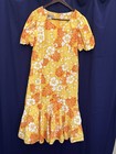 Vtg Hilo Hattie Hawaii Dress Yellow Orange Hibiscus Resort Cotton Xl 80s