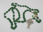 Vintage Rosary Green Shamrock Impressed Glass Beaded Necklace Ireland