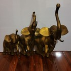 Vintage Large 19  Brass Elephant Family 3d Metal Art Wall Hanging 