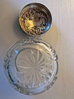 Art Nouveau Antique Sterling Silver Cut Crystal Vanity Dresser Jar Monogram Lg