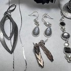 Silver Tone Black Gray Silver Jewelry Necklaces Bracelet Earrings Set Glam Edgy
