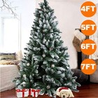 4 5 6 7ft Snow Flocked Artificial Christmas Tree Xmas Hinged Pine Cones Decor
