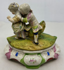 Vintage Or Antique Porcelain Trinket Box With Man Kissing Woman s Back Figures