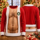 3d Fake Hairy Santa Christmas Sweater  Funny Ugly Holiday Gag Gift