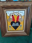 Darkened Heart Original Painting Collage Outsider Art  Folk Framed 17 x14 5 
